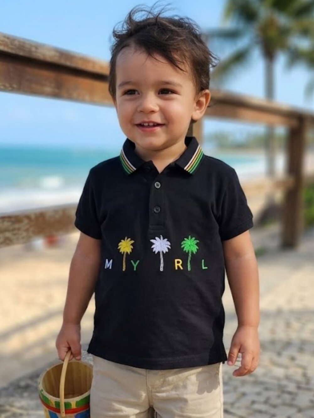 Mayoral Navy MYRL Logo Palm Tree Print Back Graphic Short Sleeve Polo Shirt Top
